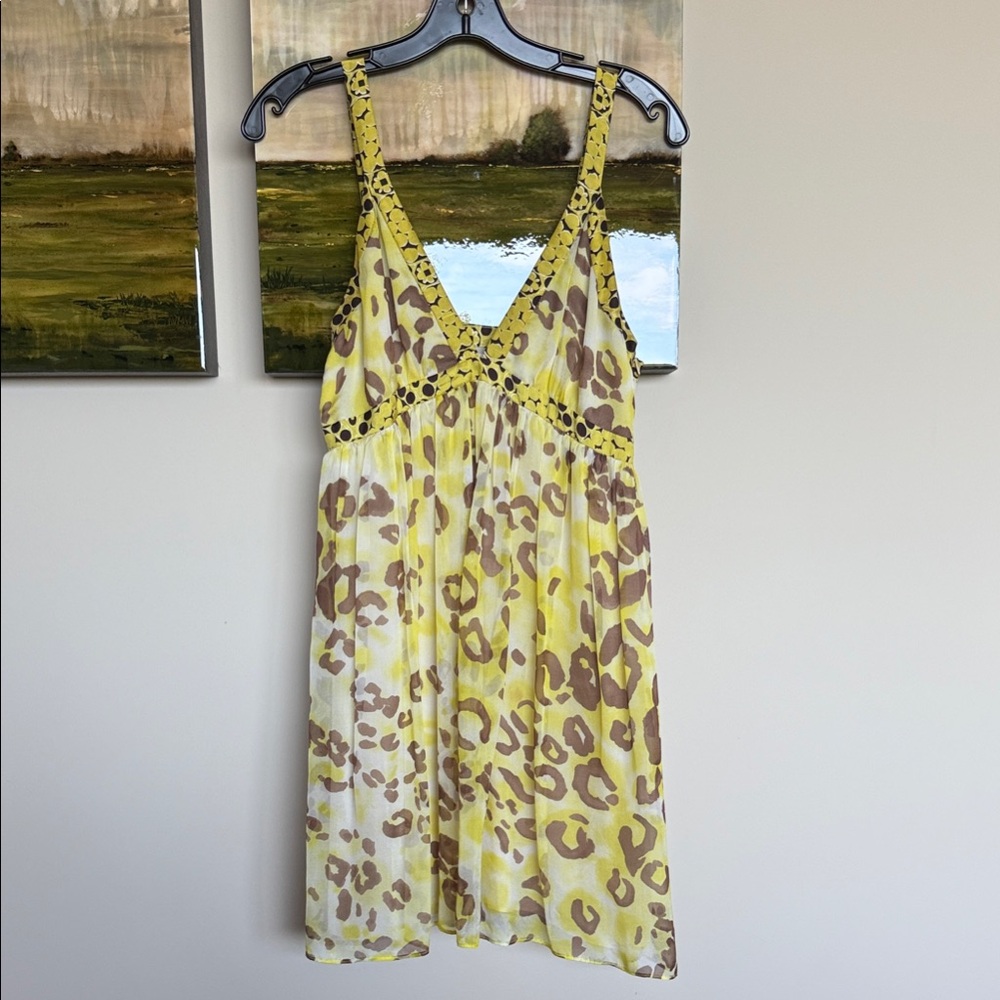 Milly Yellow and Brown Leopard Print Dress - Size 4